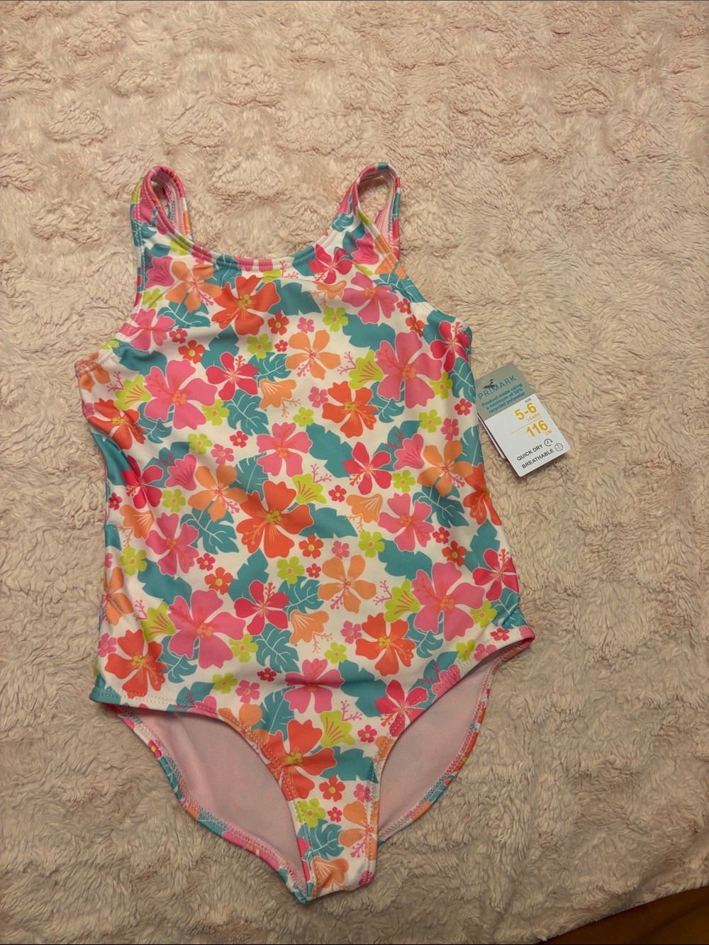 Primark Girls Floral One-Piece Swimsuit in Pink, Orange, Teal and Yellow